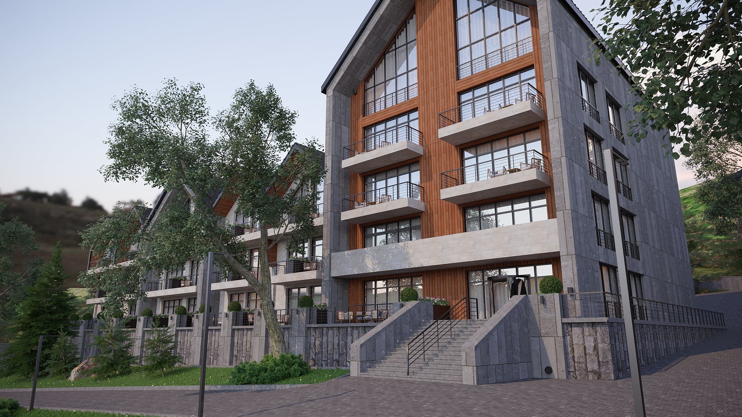 BELLIS Hotel & SPA resort complex — multi-level buildings following the natural terrain