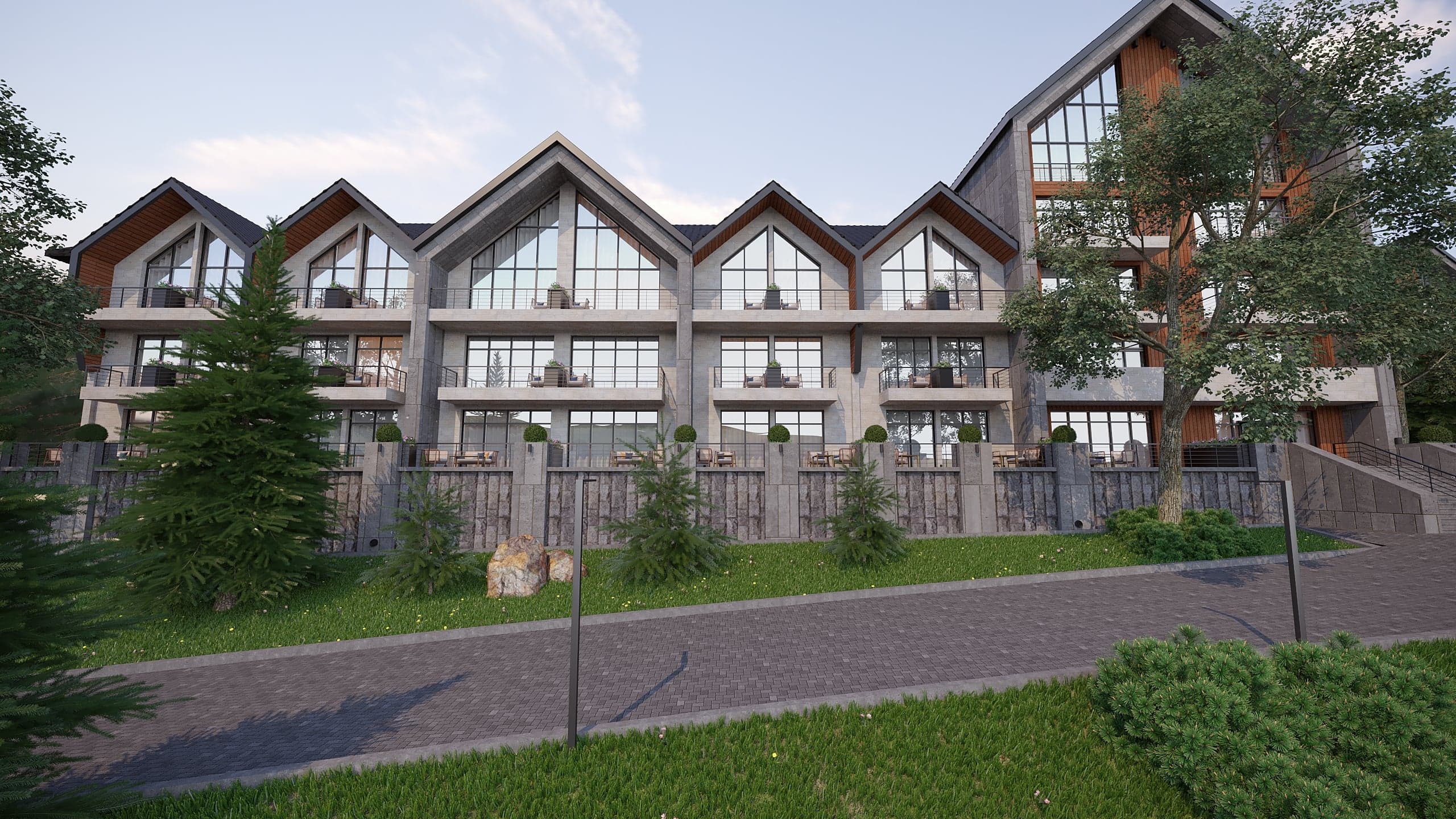 BELLIS Hotel & SPA resort exterior — alpine-style architecture set into the Jermuk mountainside
