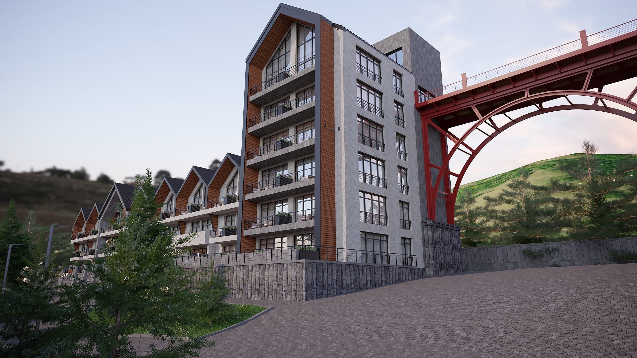 BELLIS Hotel & SPA resort complex — multi-level buildings following the natural terrain