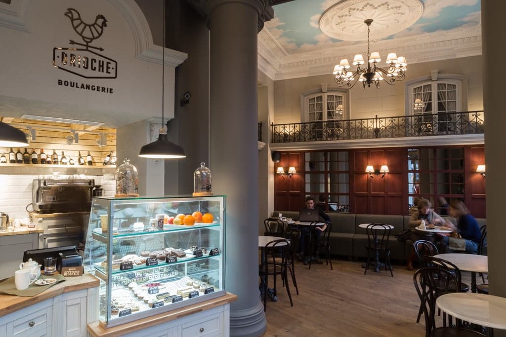 Modern café architecture with artisan bakery