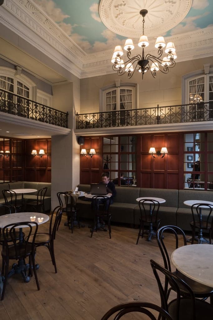 Contemporary bakery display and café seating