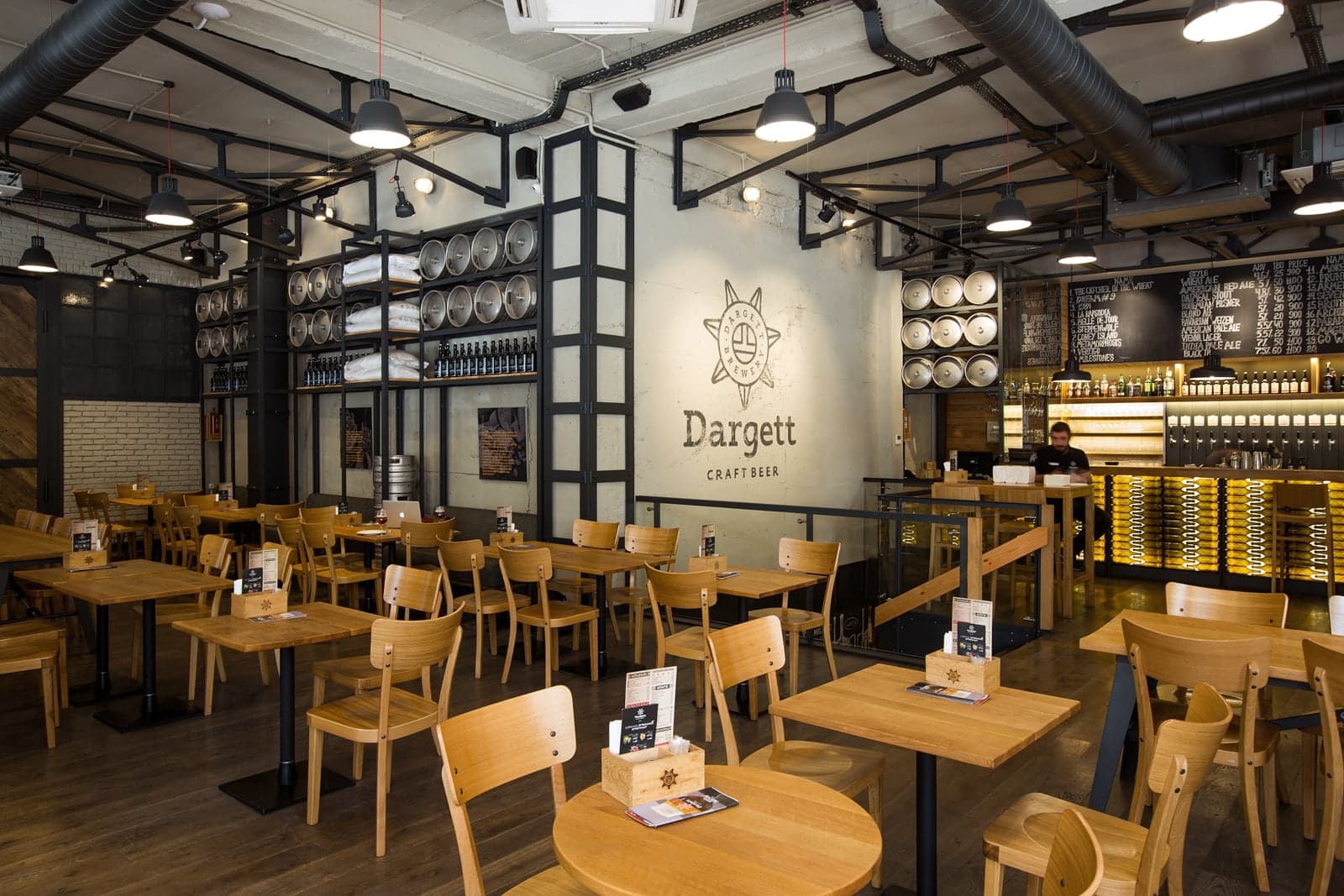 Contemporary craft brewery restaurant interior in Yerevan
