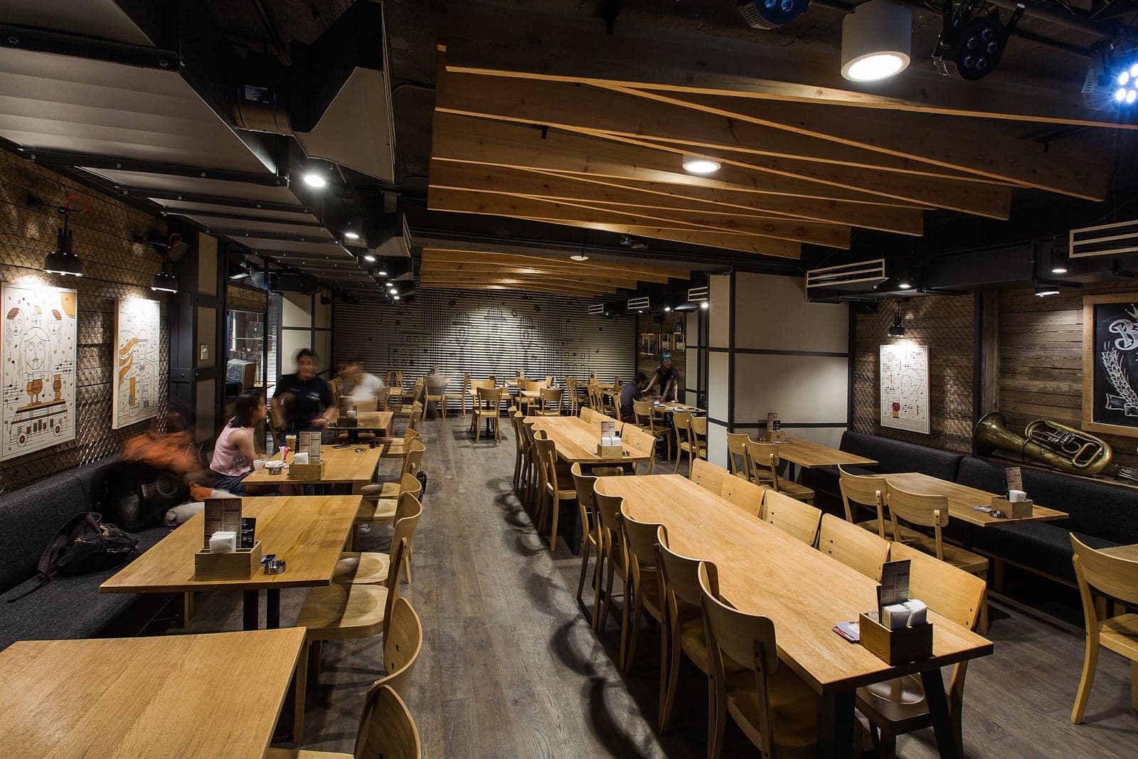 Contemporary craft brewery restaurant interior in Yerevan