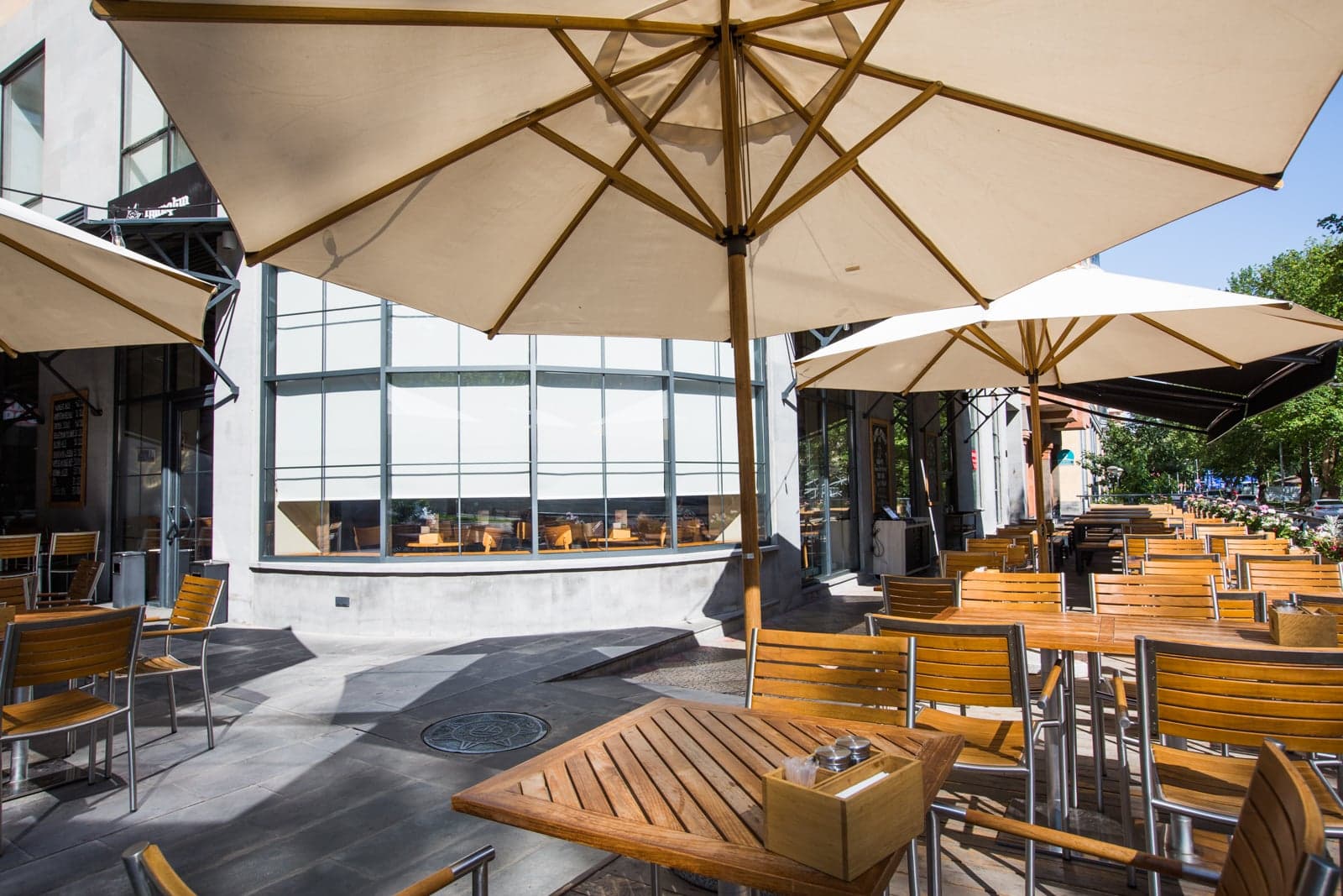 Craft brewery dining space with warm architectural lighting