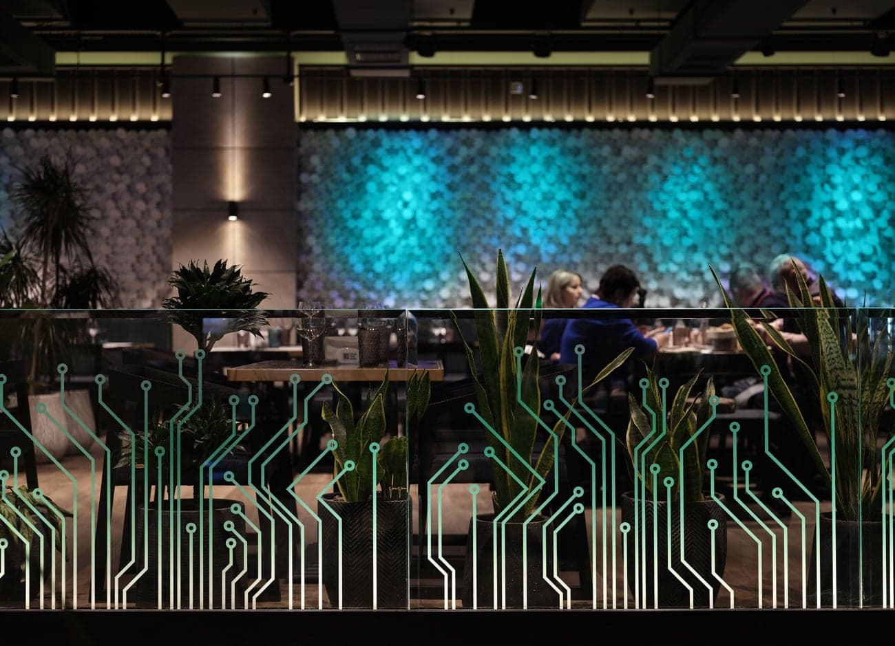 Modern hospitality interior with multiple dining concepts
