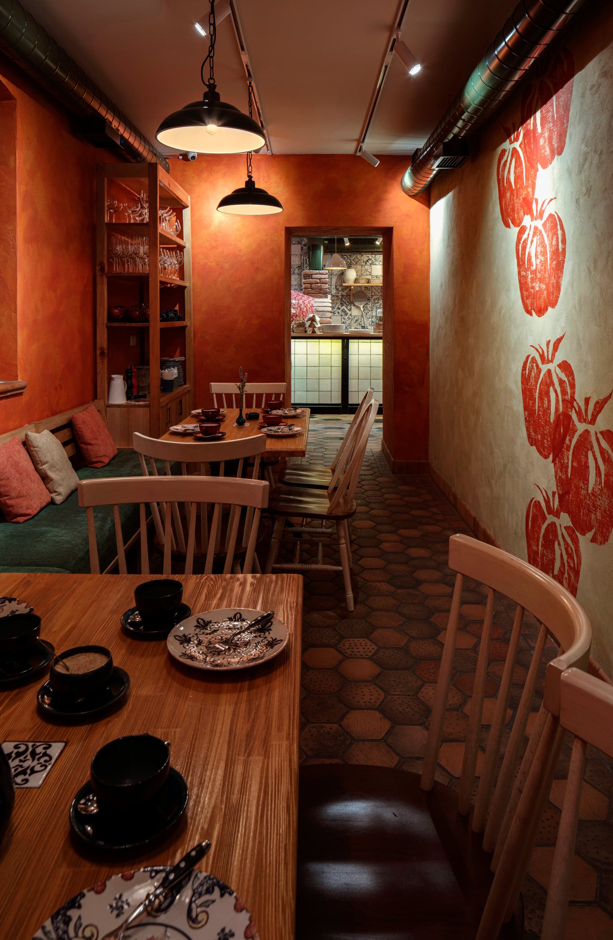 Italian restaurant interior with handcrafted architectural details