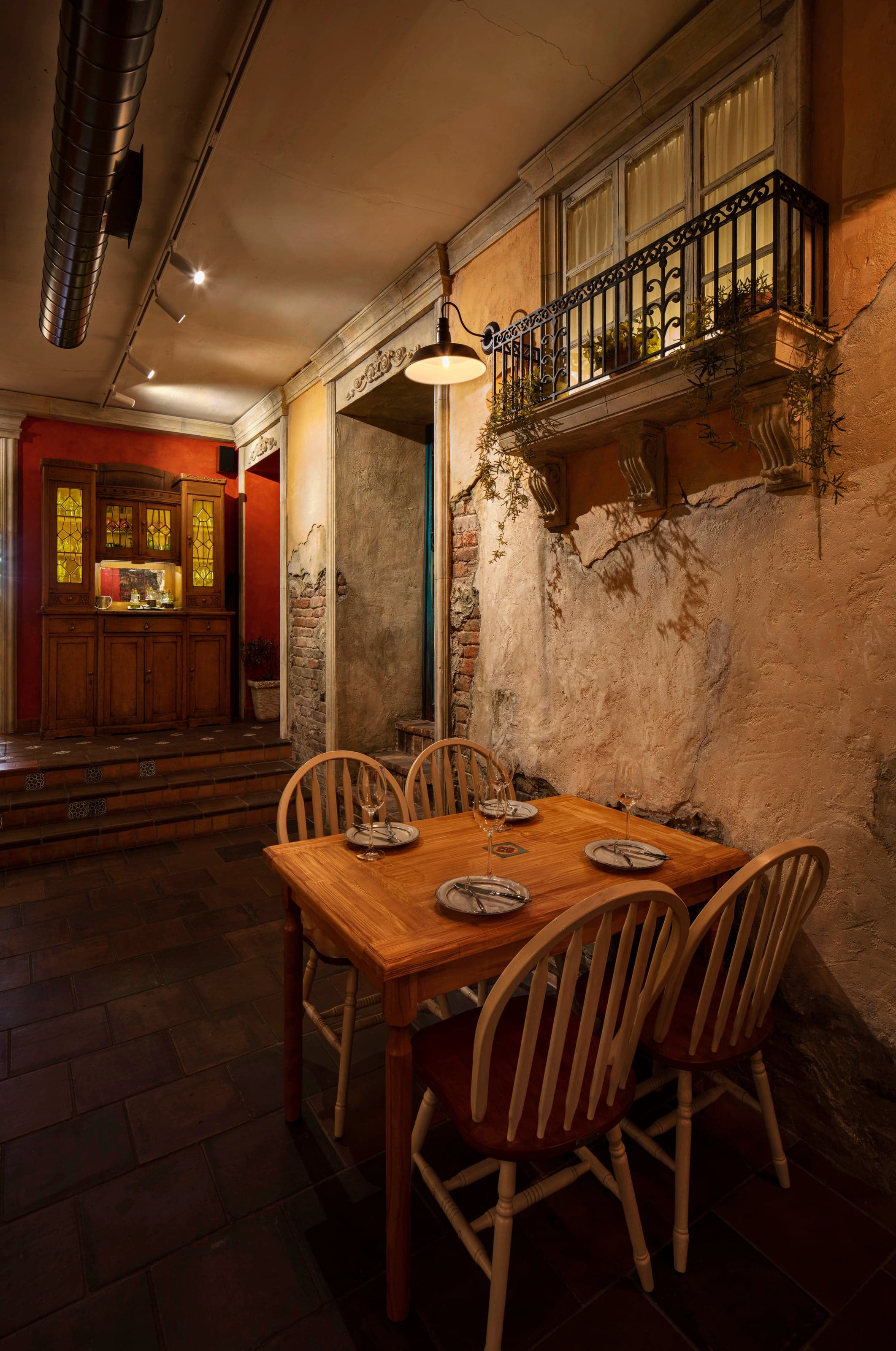 Italian restaurant interior with handcrafted architectural details