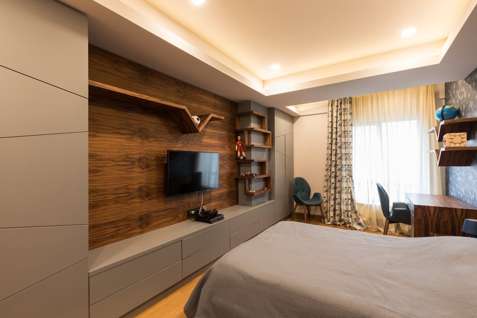 Contemporary living interior with warm material palette