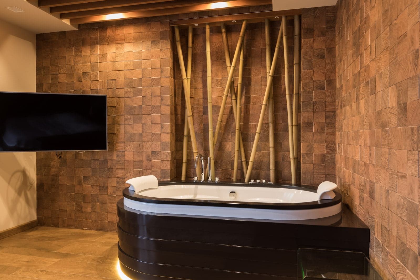 Contemporary living interior with warm material palette