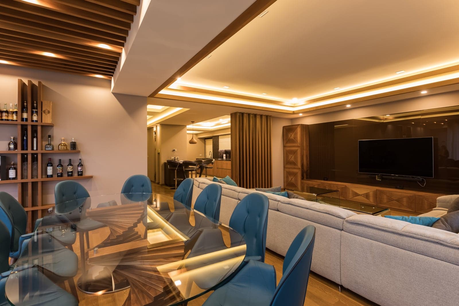Custom cabinetry and architectural lighting