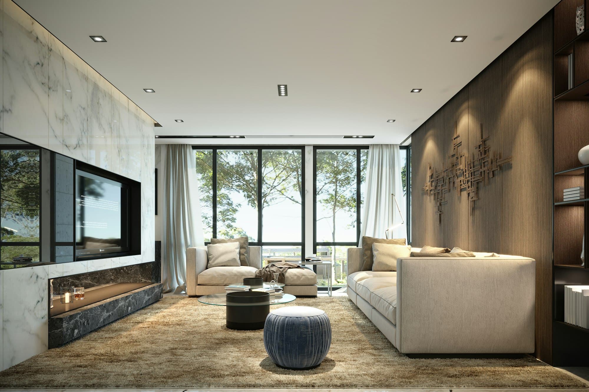 Elegant living room with marble fireplace
